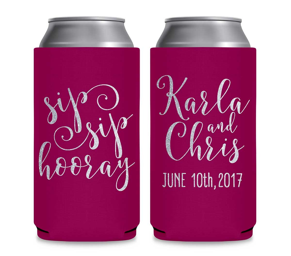 Sip Sip Hooray 1A Foldable 12 oz Slim Can Koozies Wedding Gifts for Guests
