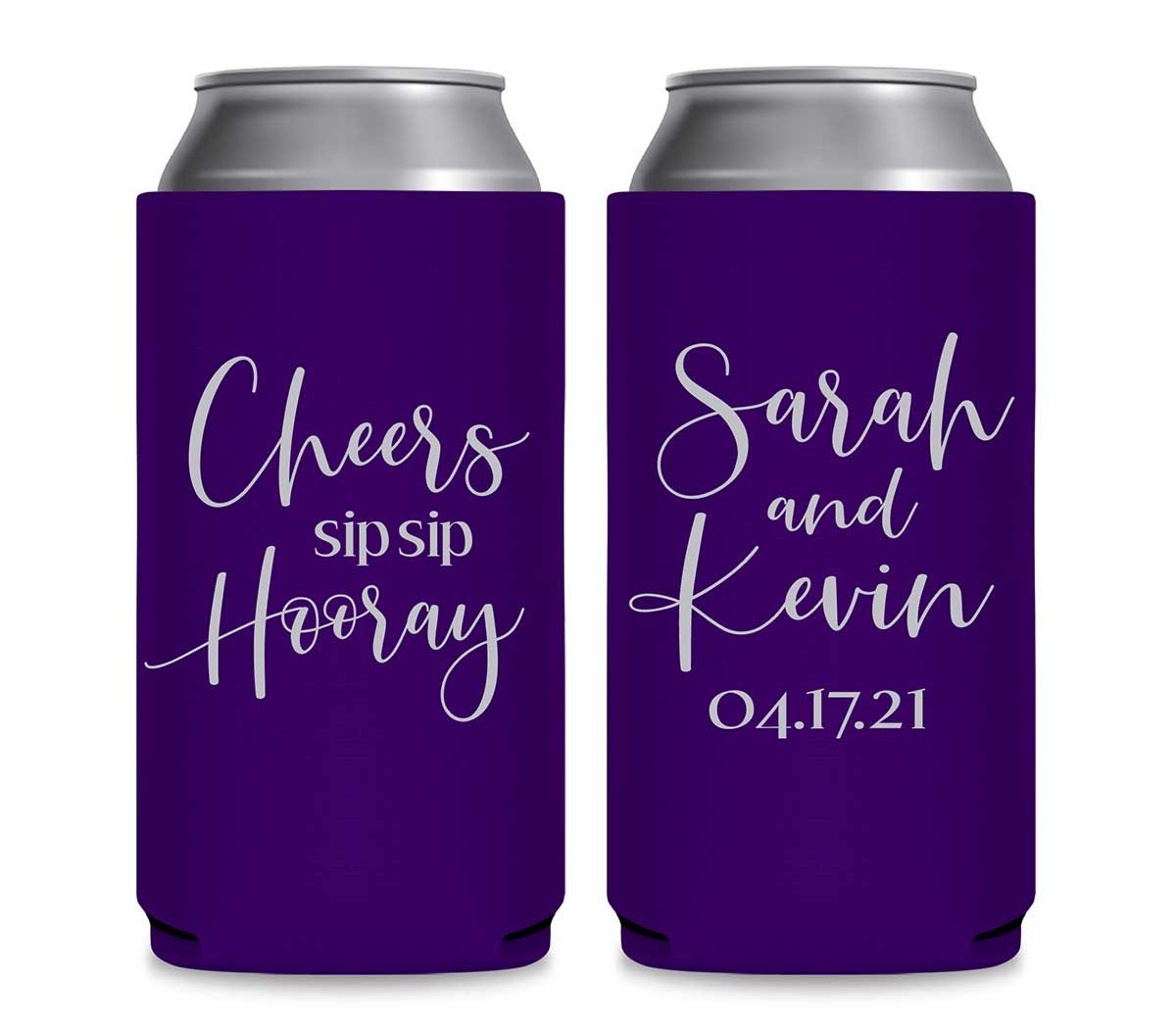 Sip Sip Hooray 2A Foldable 12 oz Slim Can Koozies Wedding Gifts for Guests