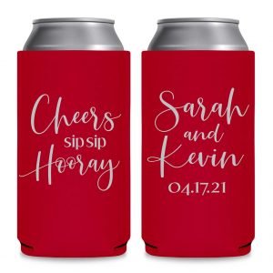 Sip Sip Hooray 2A Foldable 8.3 oz Slim Can Koozies Wedding Gifts for Guests