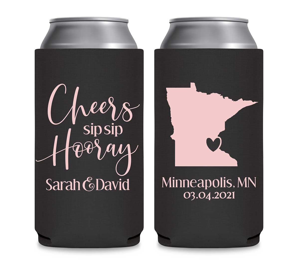 Sip Sip Hooray 2B Any Map Foldable 12 oz Slim Can Koozies Wedding Gifts for Guests