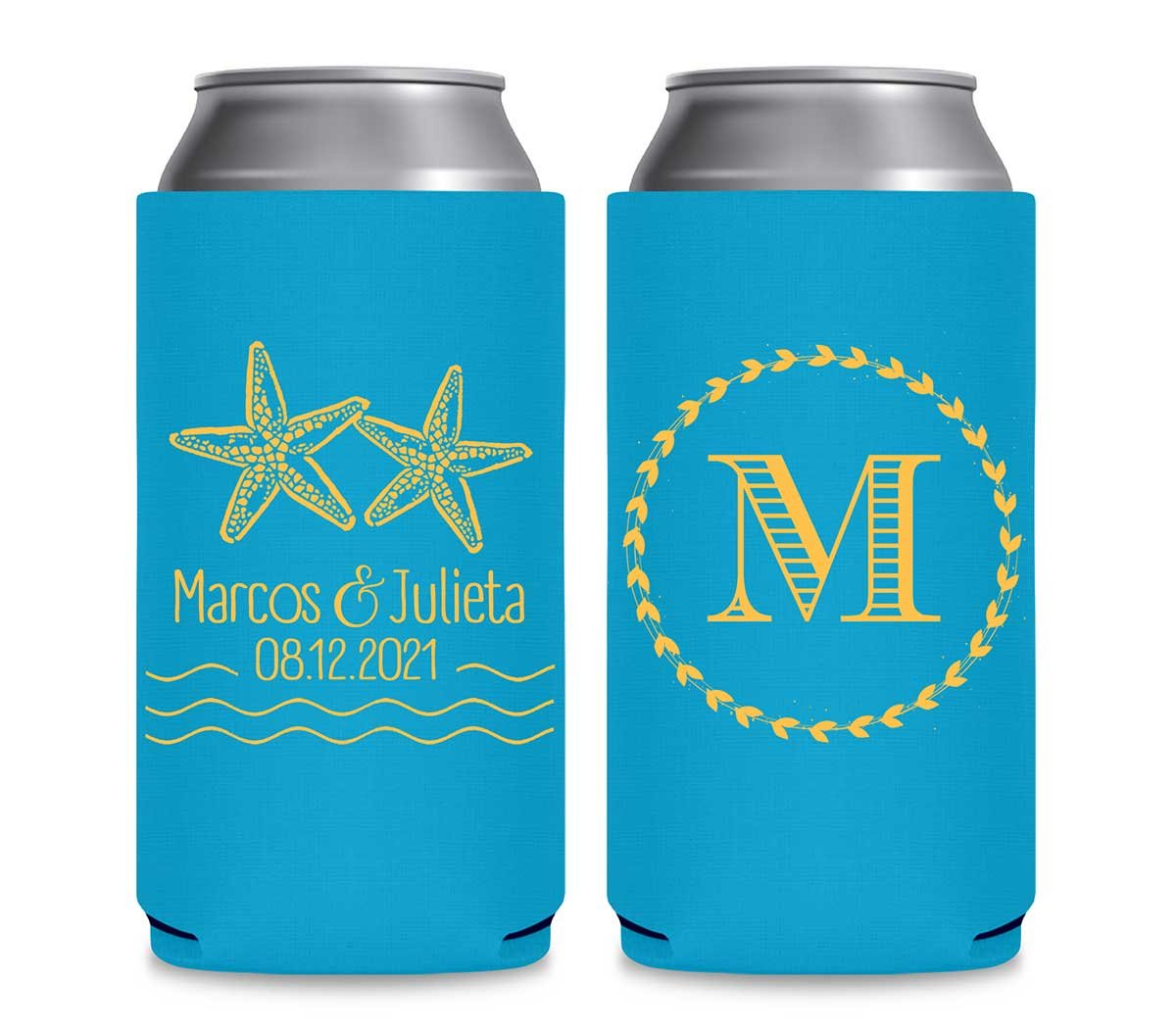 Starfish 2A Foldable 12 oz Slim Can Koozies Wedding Gifts for Guests