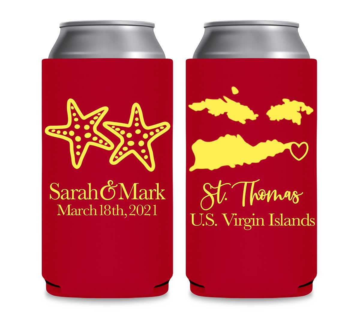 Starfish 3B Any Map Foldable 12 oz Slim Can Koozies Wedding Gifts for Guests