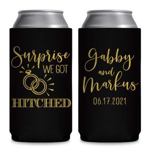 Surprise We Got Hitched 1A Foldable 8.3 oz Slim Can Koozies Wedding Gifts for Guests