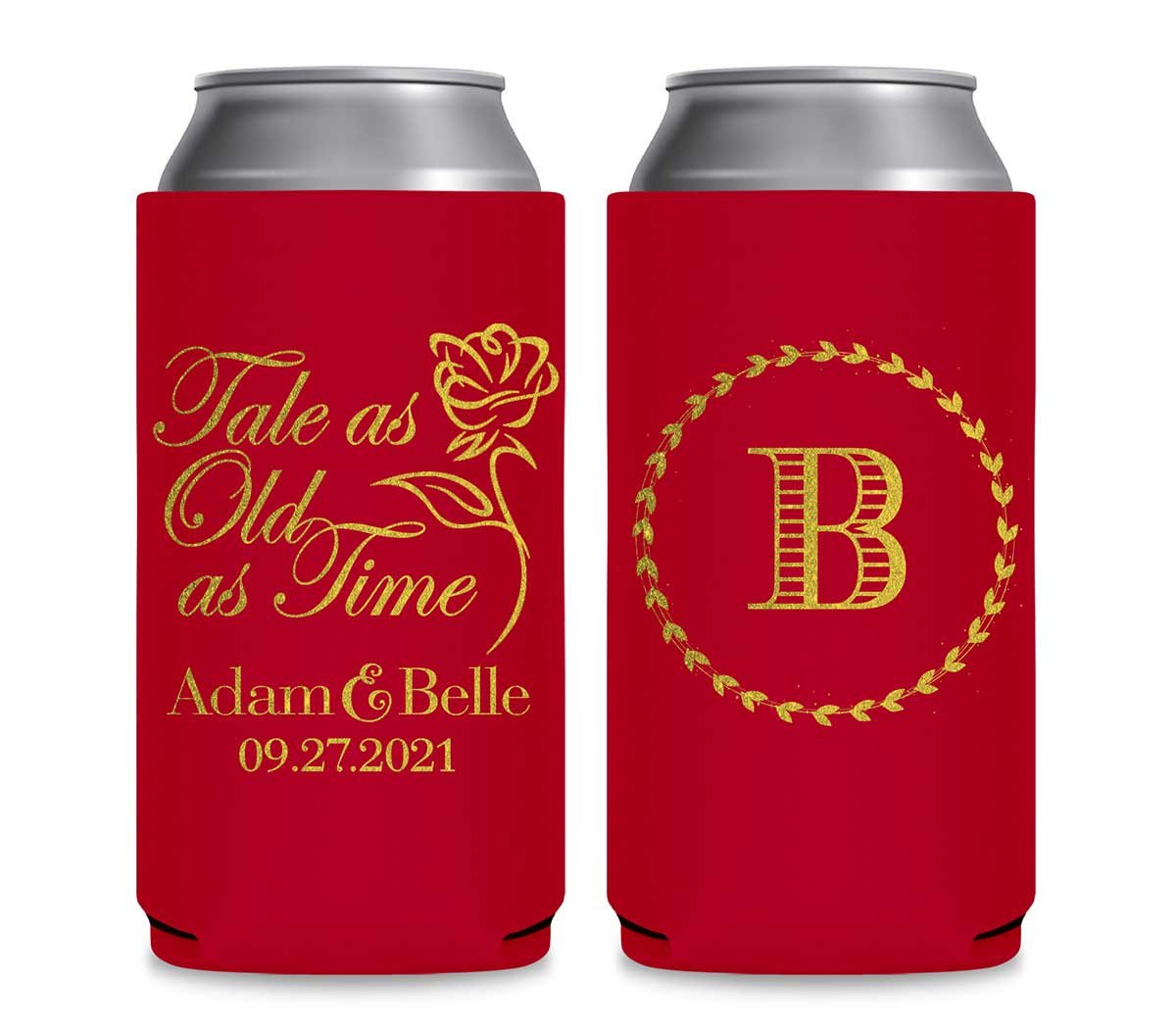 Tale As Old As Time 1A Foldable 12 oz Slim Can Koozies Wedding Gifts for Guests