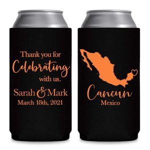 Thank You For Celebrating With Us 1C Any Map Foldable 8.3 oz Slim Can Koozies Wedding Gifts for Guests