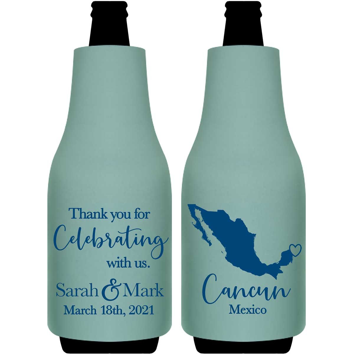 Thank You For Celebrating With Us 1C Any Map Foldable Bottle Sleeve Koozies Wedding Gifts for Guests