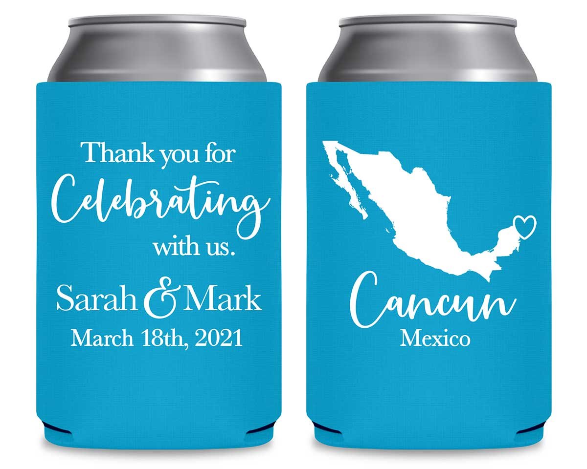 Thank You For Celebrating With Us 1C Any Map Foldable Can Koozies Wedding Gifts for Guests