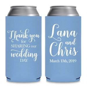 Thank You For Sharing Our Wedding Day 1A Foldable 12 oz Slim Can Koozies Wedding Gifts for Guests