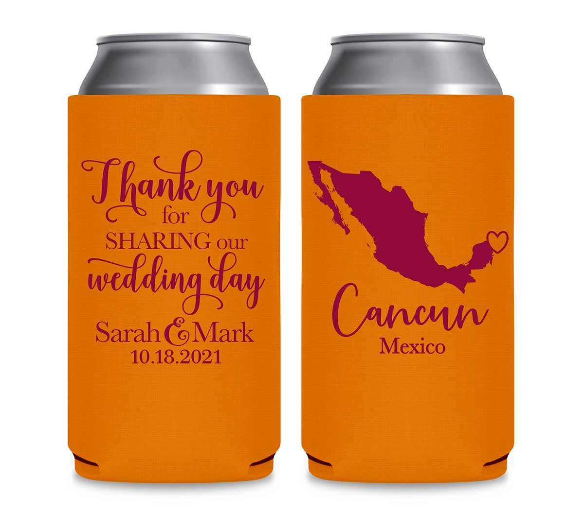 Thank You For Sharing Our Wedding Day 1C Any Map Foldable 8.3 oz Slim Can Koozies Wedding Gifts for Guests