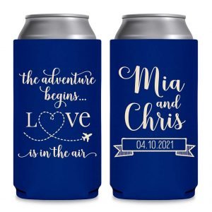 The Adventure Begins 1A Love Is In The Air Foldable 8.3 oz Slim Can Koozies Wedding Gifts for Guests