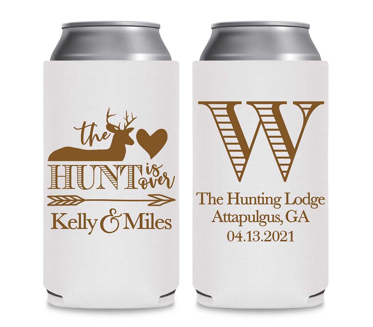 The Hunt Is Over 1A Foldable 12 oz Slim Can Koozies Wedding Gifts for Guests