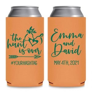 The Hunt Is Over 2A Foldable 8.3 oz Slim Can Koozies Wedding Gifts for Guests