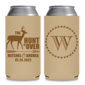 The Hunt Is Over 3A Foldable 8.3 oz Slim Can Koozies Wedding Gifts for Guests