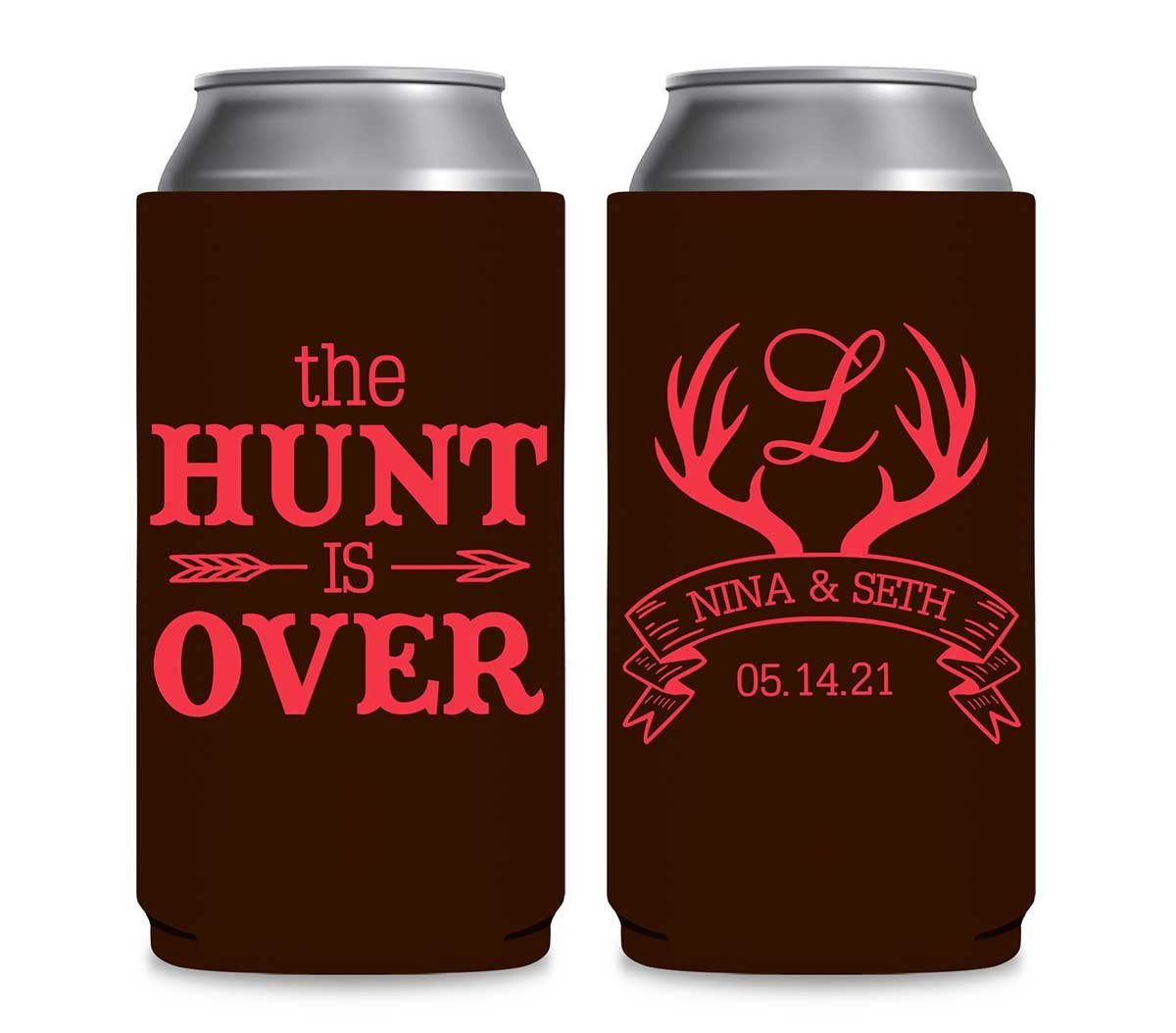 The Hunt Is Over 4A Foldable 12 oz Slim Can Koozies Wedding Gifts for Guests
