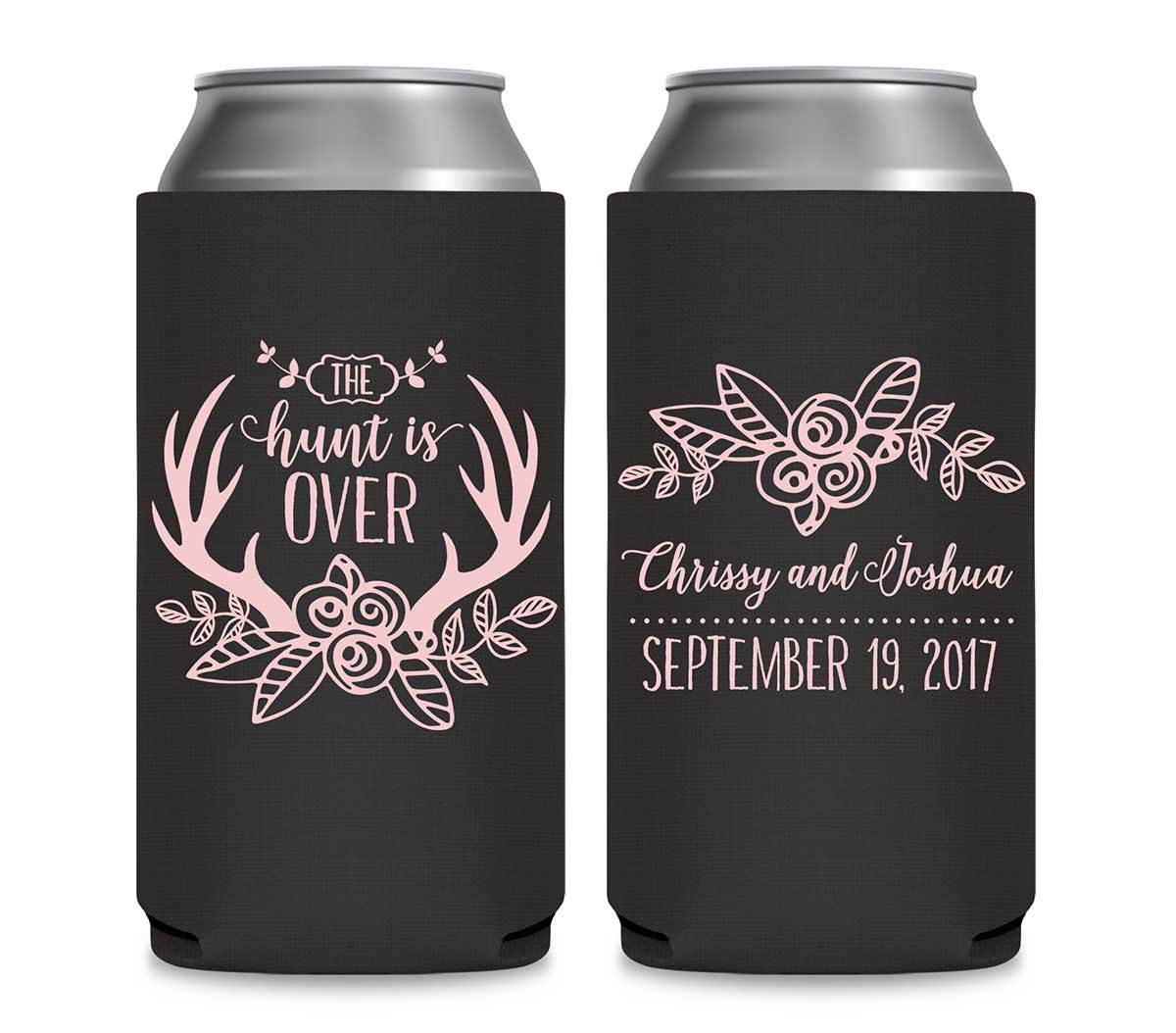 The Hunt Is Over 5A Foldable 12 oz Slim Can Koozies Wedding Gifts for Guests