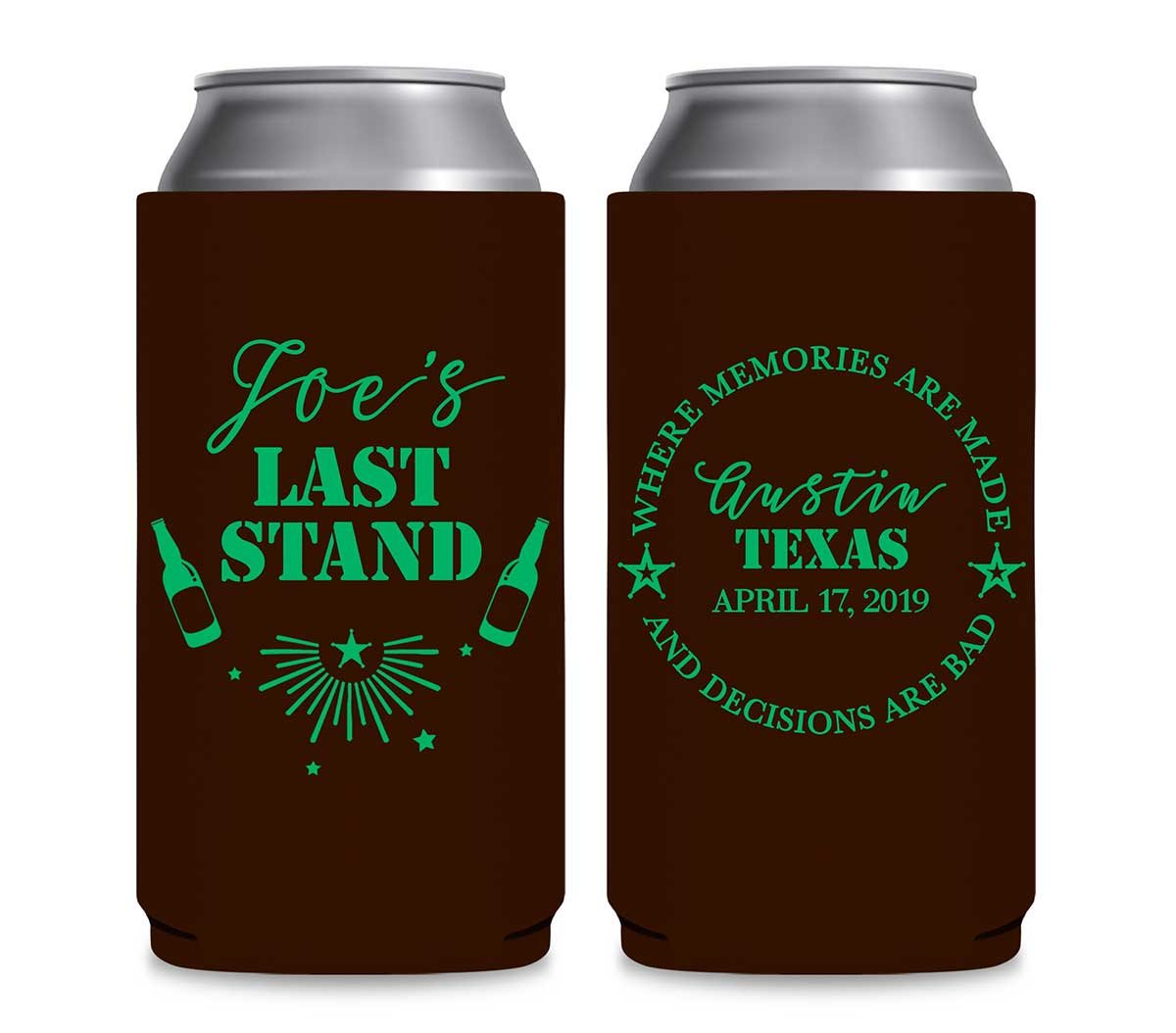 The Last Stand 1B Memories & Bad Decisions Foldable 12 oz Slim Can Koozies Wedding Gifts for Guests