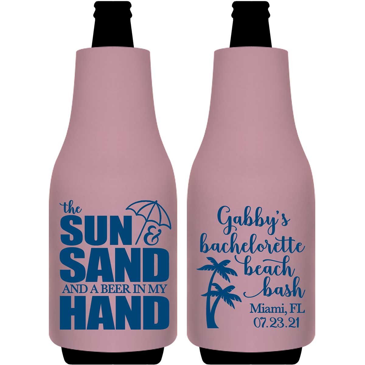 The Sun & The Sand Beer In My Hand 1A Bachelorette Foldable Bottle Sleeve Koozies Wedding Gifts for Guests