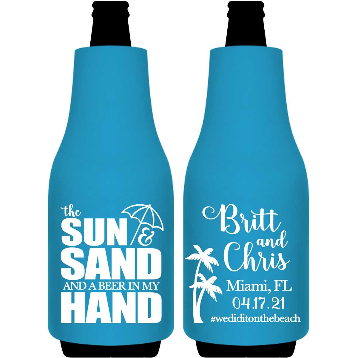 The Sun & The Sand Beer In My Hand 1A Foldable Bottle Sleeve Koozies Wedding Gifts for Guests