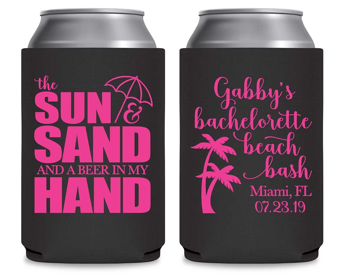 The Sun & The Sand Beer In My Hand 1A Bachelorette Foldable Can Koozies Wedding Gifts for Guests