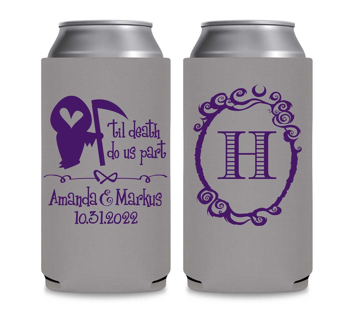 Til Death Do Us Part 1A Grim Reaper Foldable 12 oz Slim Can Koozies Wedding Gifts for Guests