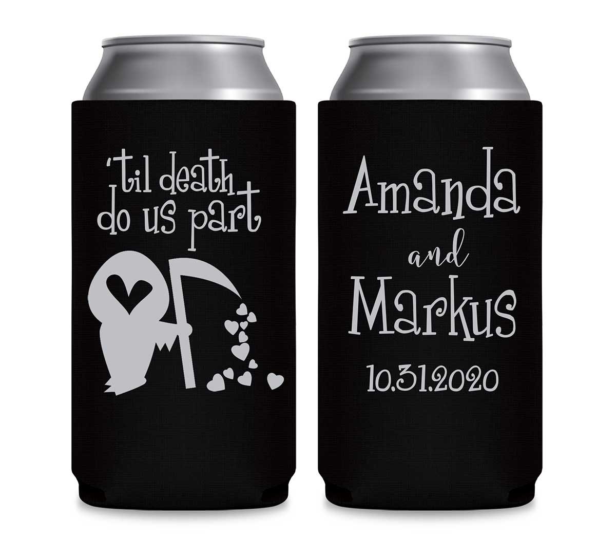 Til Death Do Us Part 1B Grim Reaper Foldable 12 oz Slim Can Koozies Wedding Gifts for Guests