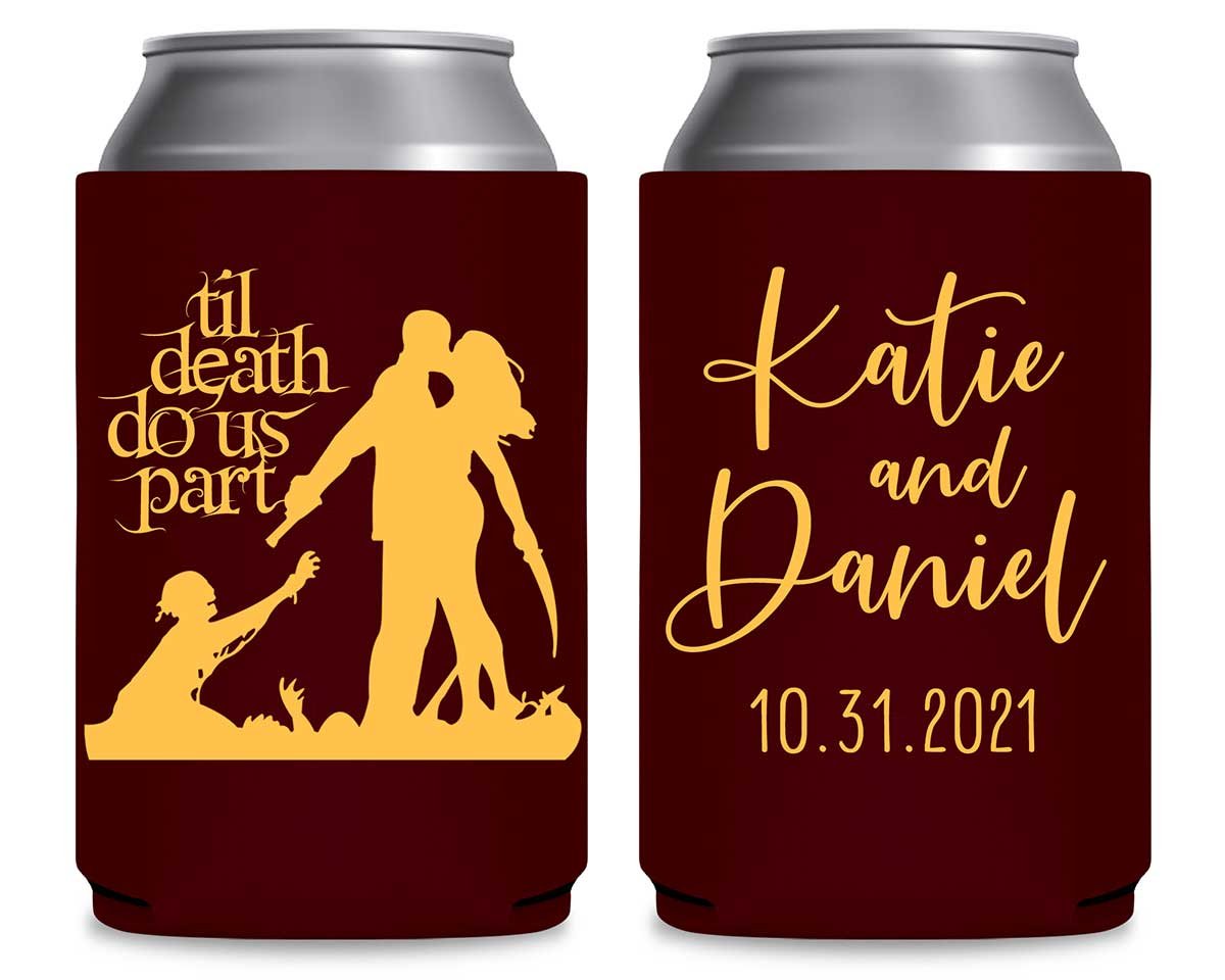 Til Death Do Us Part 3A Zombies Foldable Can Koozies Wedding Gifts for Guests