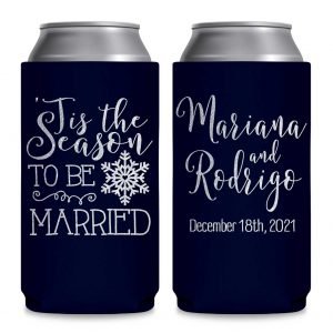 Tis The Season To Be Married 1A Foldable 8.3 oz Slim Can Koozies Wedding Gifts for Guests