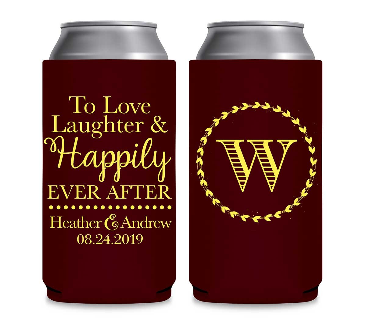 To Love Laughter & Happily Ever After 1A Foldable 12 oz Slim Can Koozies Wedding Gifts for Guests