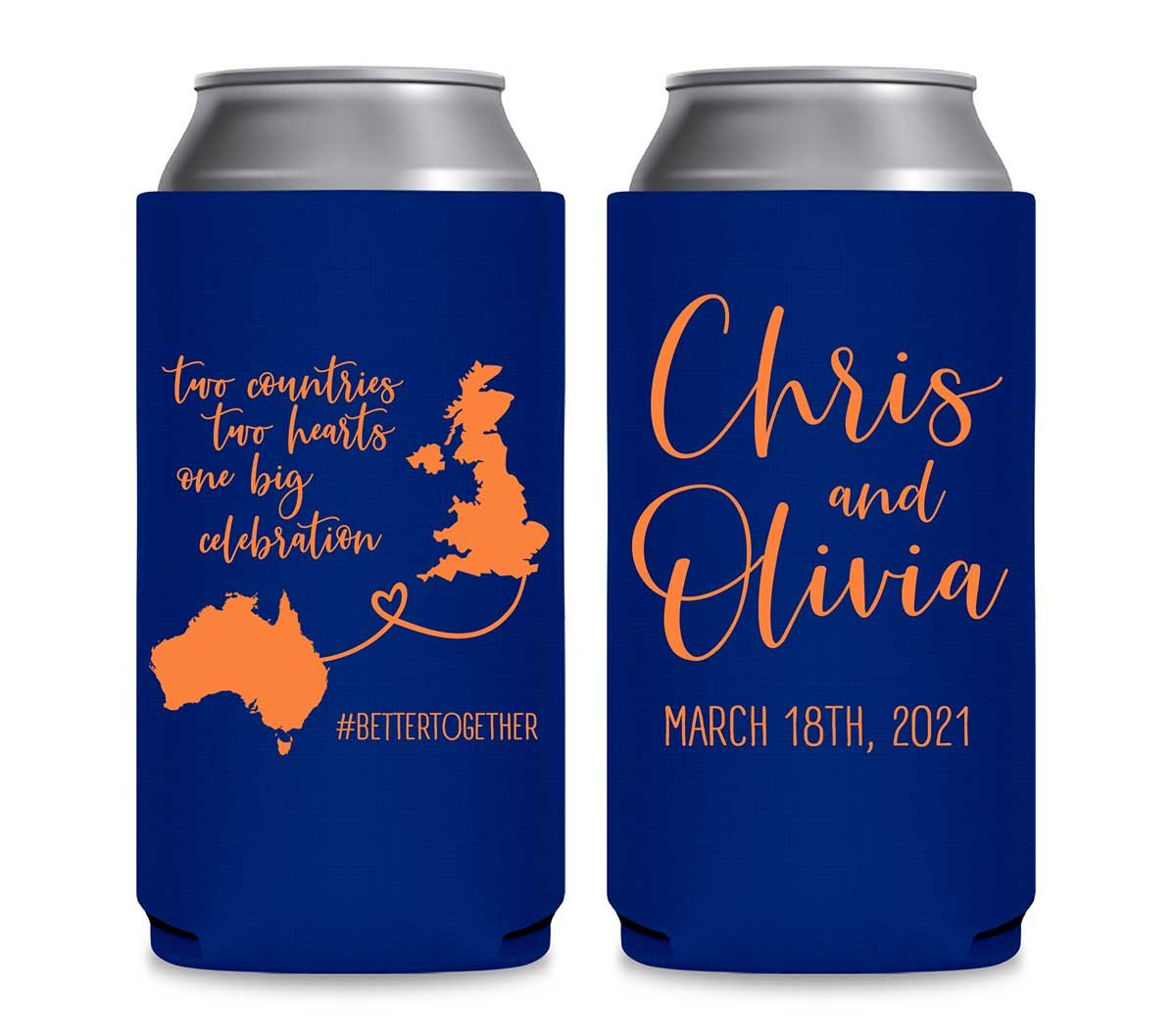 Two Countries Two Hearts One Big Celebration 1A Foldable 8.3 oz Slim Can Koozies Wedding Gifts for Guests