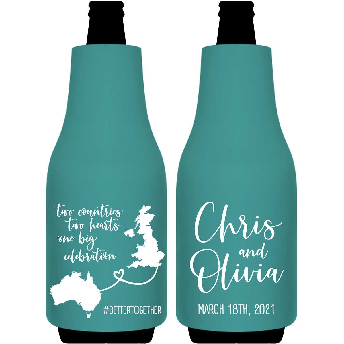 Two Countries Two Hearts One Big Celebration 1A Foldable Bottle Sleeve Koozies Wedding Gifts for Guests