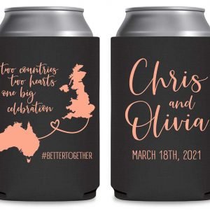 Two Countries Two Hearts One Big Celebration 1A Foldable Can Koozies Wedding Gifts for Guests