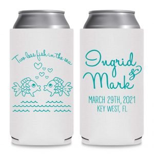 Two Less Fish In The Fish 1B Foldable 12 oz Slim Can Koozies Wedding Gifts for Guests