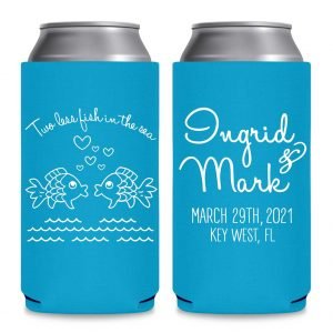 Two Less Fish In The Fish 1B Foldable 8.3 oz Slim Can Koozies Wedding Gifts for Guests