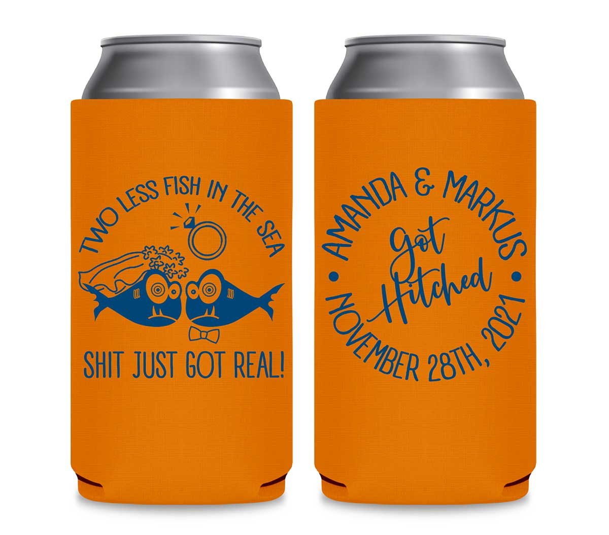 Two Less Fish In The Fish 3A Shit Just Got Real Foldable 12 oz Slim Can Koozies Wedding Gifts for Guests