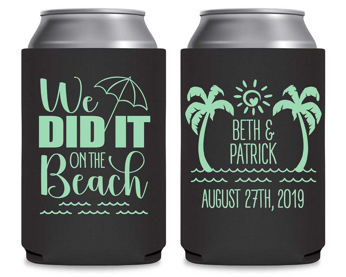 We Did It On The Beach 1A Foldable Can Koozies Wedding Gifts for Guests
