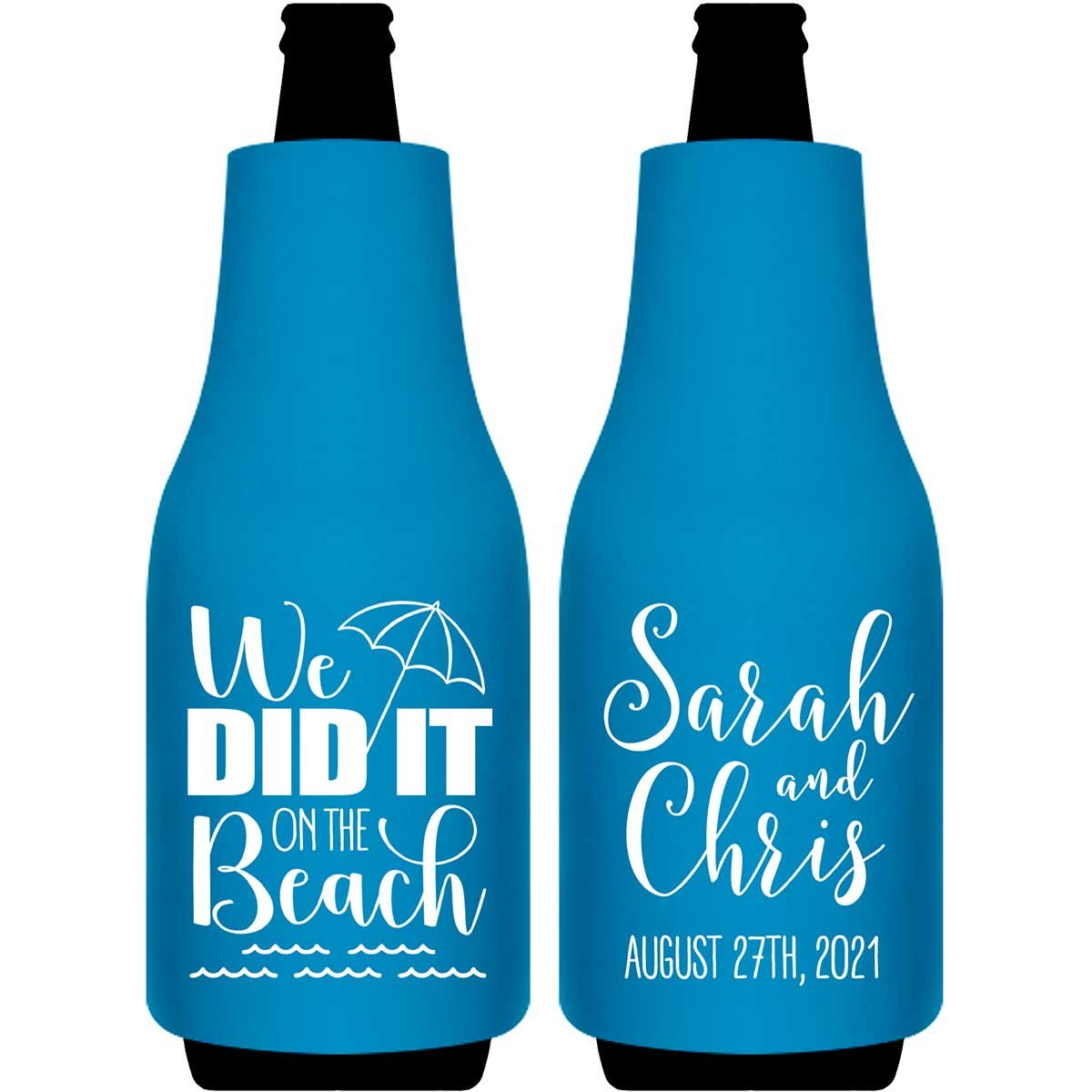 We Did It On The Beach 1B Foldable Bottle Sleeve Koozies Wedding Gifts for Guests