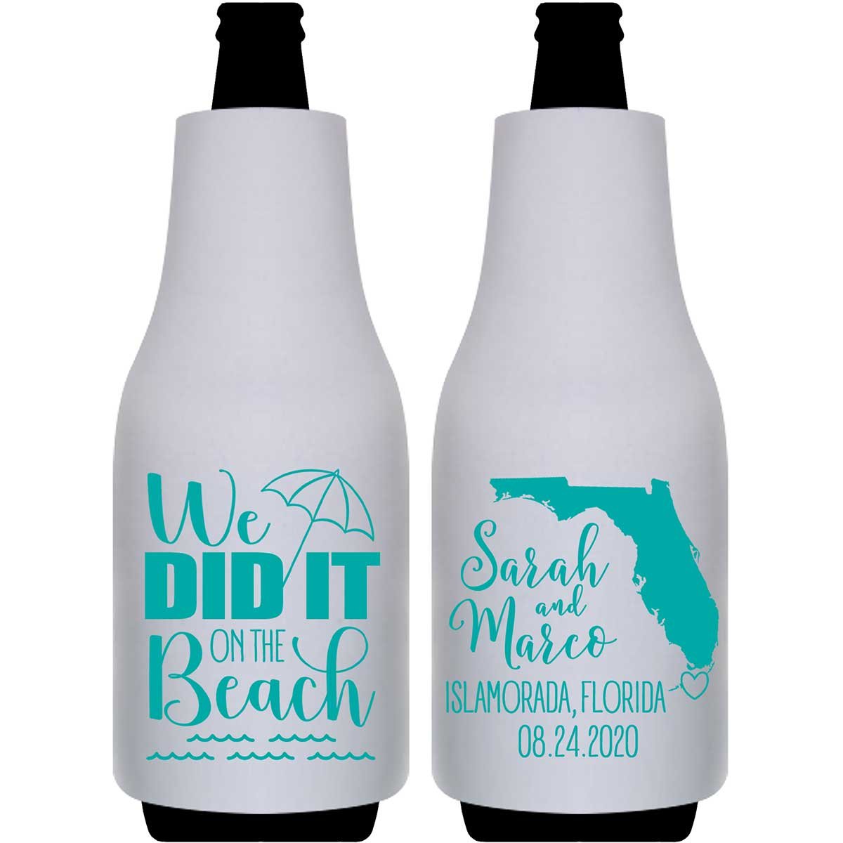 We Did It On The Beach 1C Any Map Foldable Bottle Sleeve Koozies Wedding Gifts for Guests