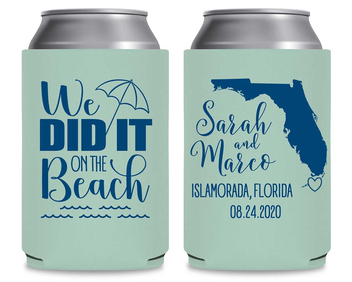 We Did It On The Beach 1C Any Map Foldable Can Koozies Wedding Gifts for Guests