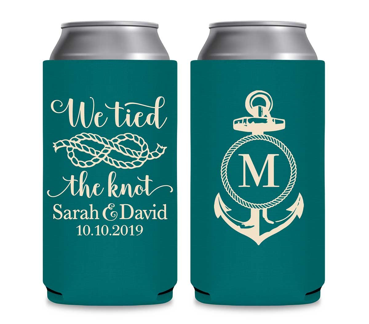We Tied The Knot 3A Anchor Foldable 12 oz Slim Can Koozies Wedding Gifts for Guests