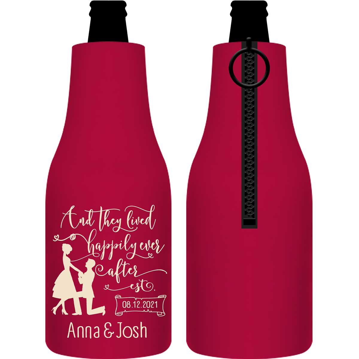And They Lived Happily Ever After 2A Foldable Zippered Bottle Koozies Wedding Gifts for Guests