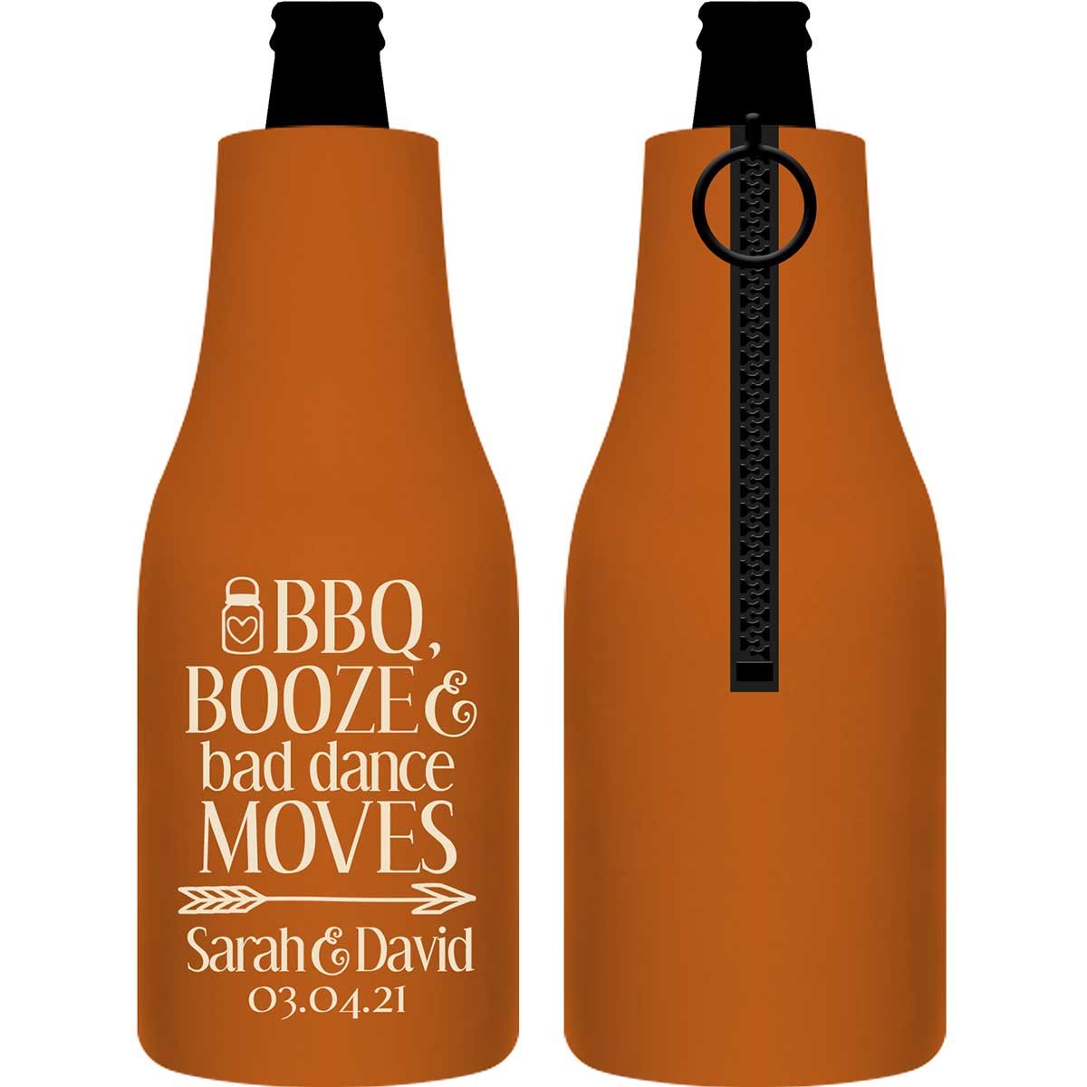 BBQ Booze & Bad Dance Moves 1A Foldable Zippered Bottle Koozies Engagement Party Gifts for Guests