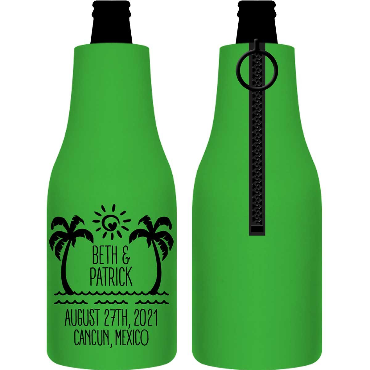 Beach Love 2A Foldable Zippered Bottle Koozies Wedding Gifts for Guests
