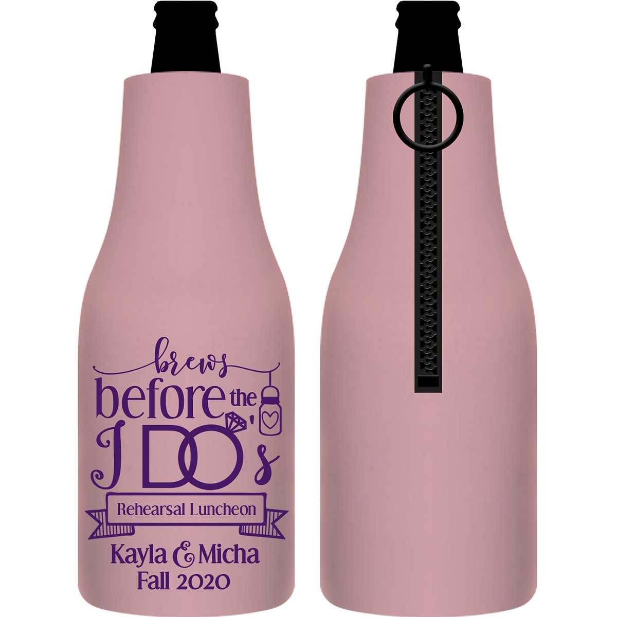 Brews Before The I Do's 2A Foldable Zippered Bottle Koozies Engagement Party Gifts for Guests