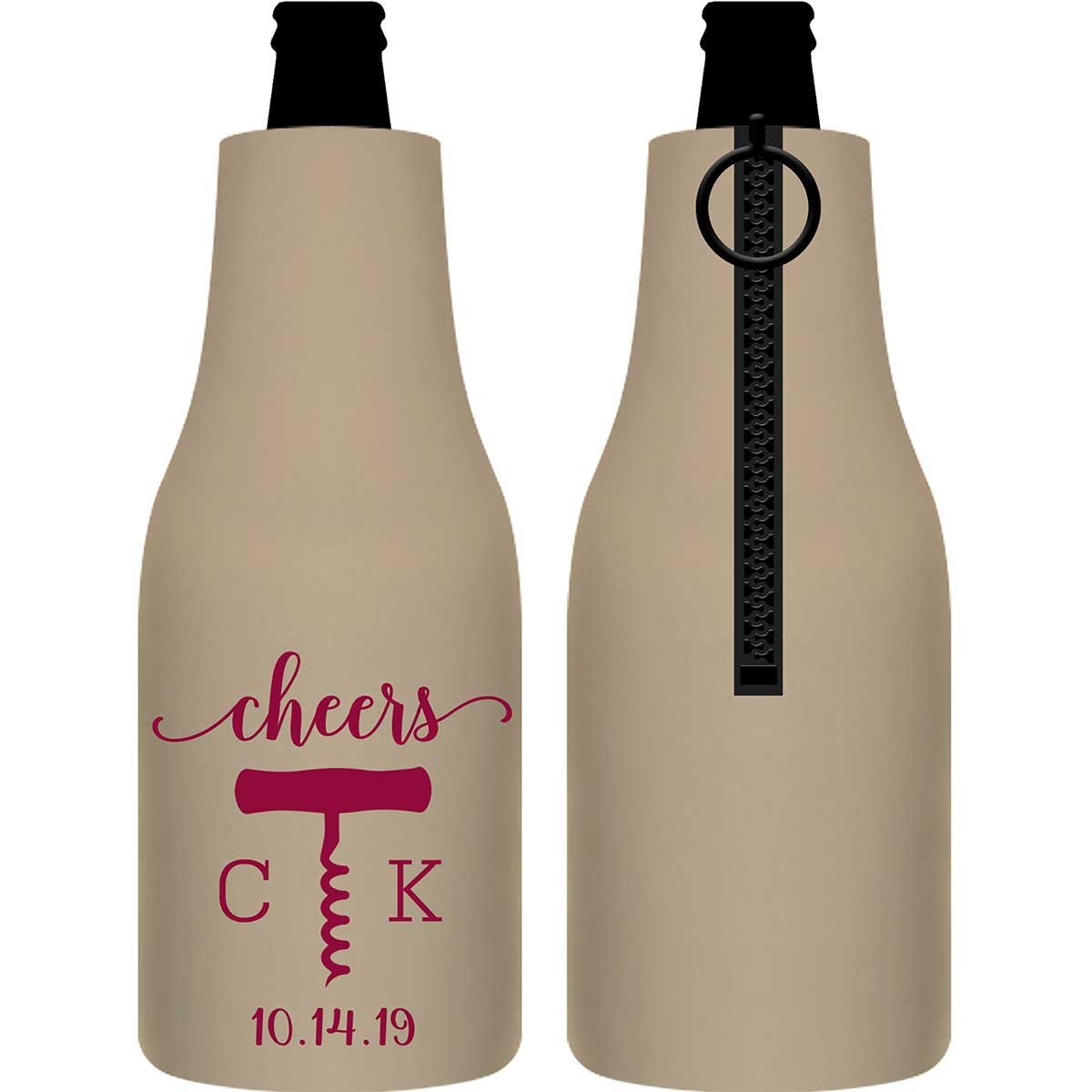 Cheers 5A Vineyard Wedding Foldable Zippered Bottle Koozies Wedding Gifts for Guests