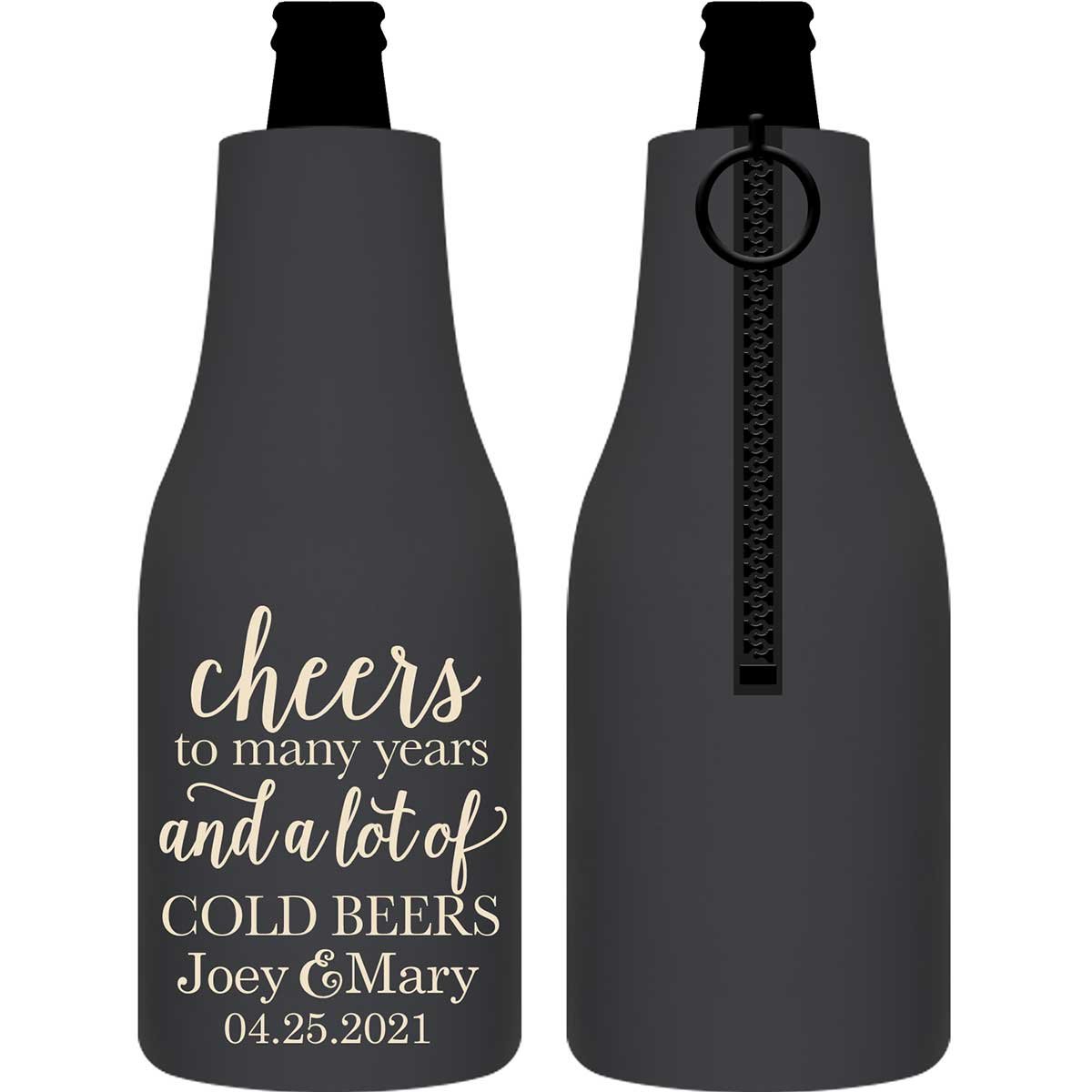 Cheers To Many Years 1A And Lot Of Cold Beers Foldable Zippered Bottle Koozies Wedding Gifts for Guests