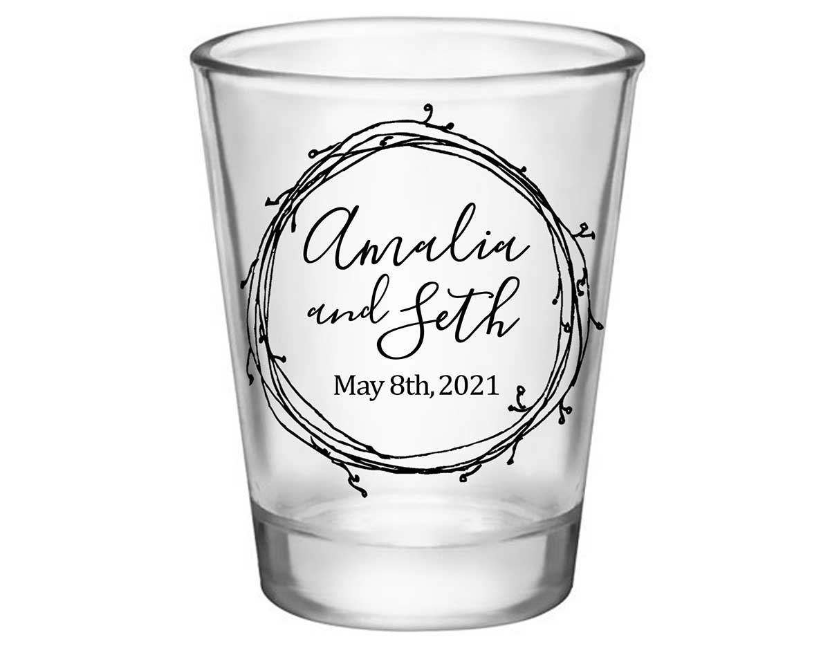 Classic Wedding Design 8B Standard 1.75oz Clear Shot Glasses Personalized Wedding Gifts for Guests