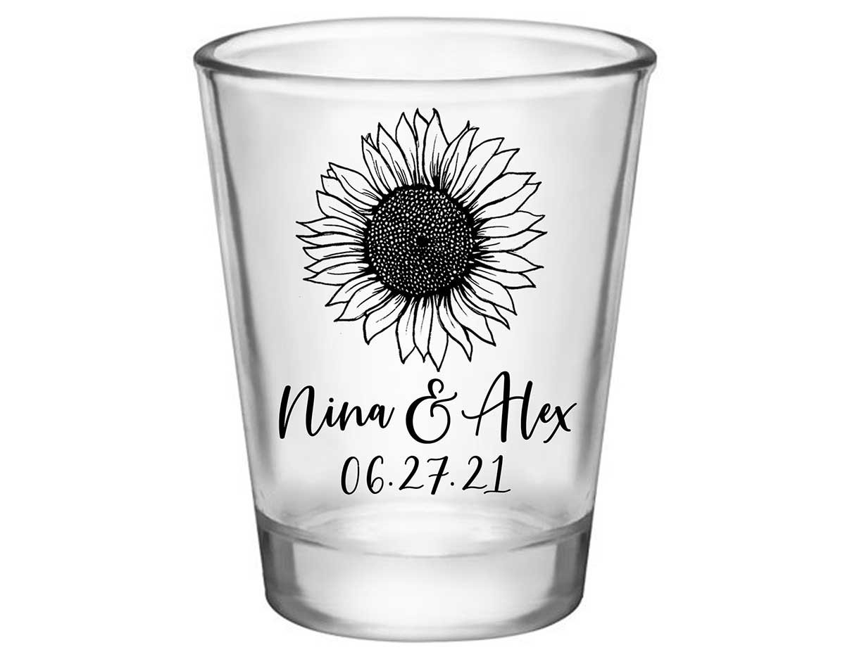 Country Sunflower 1A Standard 1.75oz Clear Shot Glasses Rustic Wedding Gifts for Guests