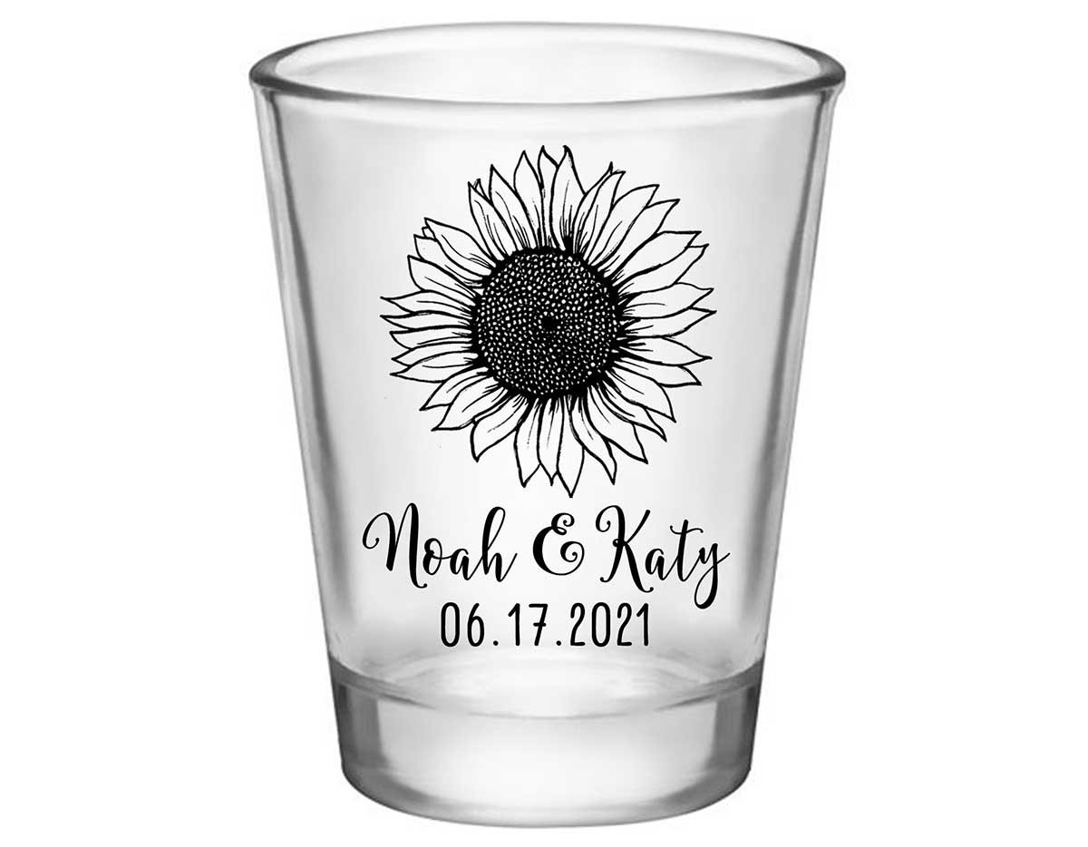 Country Sunflower 1B Standard 1.75oz Clear Shot Glasses Rustic Wedding Gifts for Guests