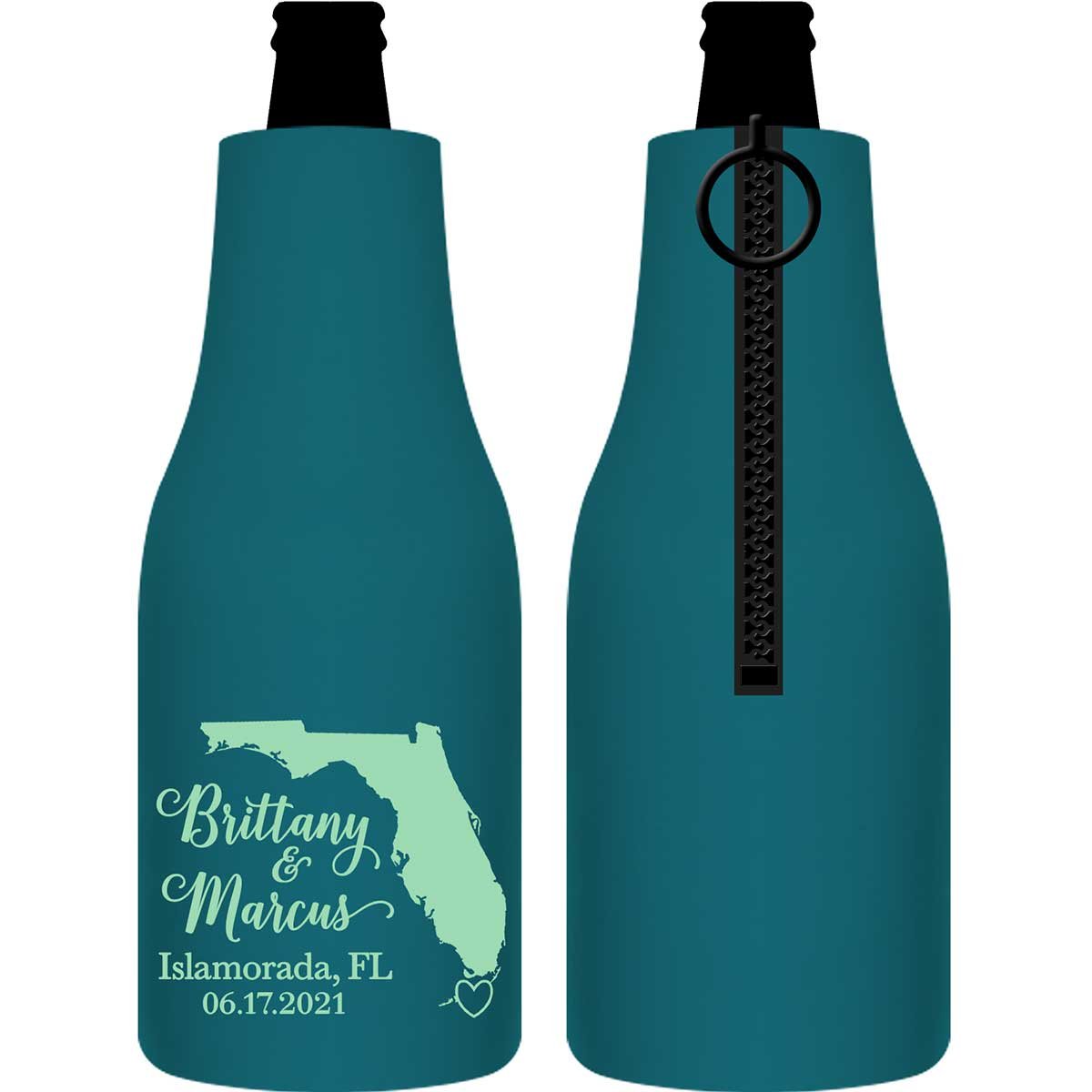 Custom Map 3A Foldable Zippered Bottle Koozies Wedding Gifts for Guests