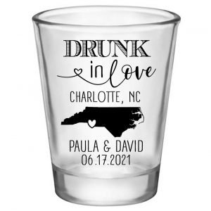 Drunk In Love 1B Any Map Standard 1.75oz Clear Shot Glasses Funny Wedding Gifts for Guests